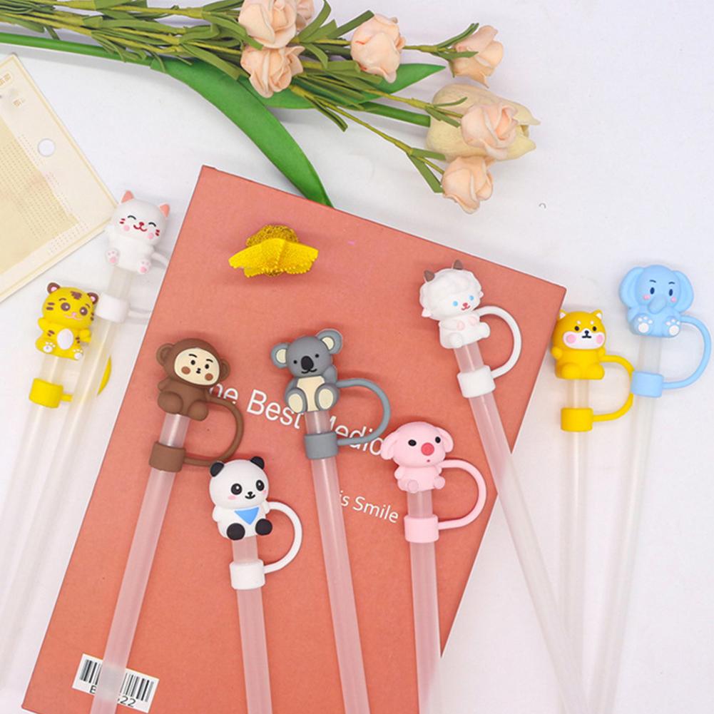 Animals Straw Cover Cap Spill Stopper 10mm Silicone Straw Toppers For Stanley Cup Accessories Water Bottle Dust-Proof Straw Tips