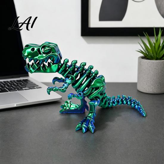 Integrated Joint Dinosaur Figure 3D Printed Figure Movable Joints Smooth Opening Decoration Desktop Ornament Gradient Metallic Texture Mini