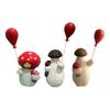 Wooden Mushroom Figurine Hand-Carved Mushroom Elf Holding A Balloon Rustic