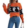 Autumn/Winter Women's Hoodie Halloween-themed Ghost Contrast-colour Long-sleeved Pullover Women's Knitted Sweater Top