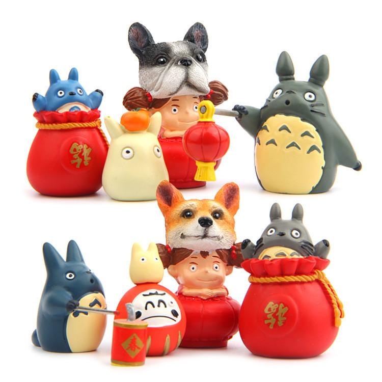 Lucky Totoro Bag Cat Girl New Year Theme Mini Model Ornament For Decoration Prop