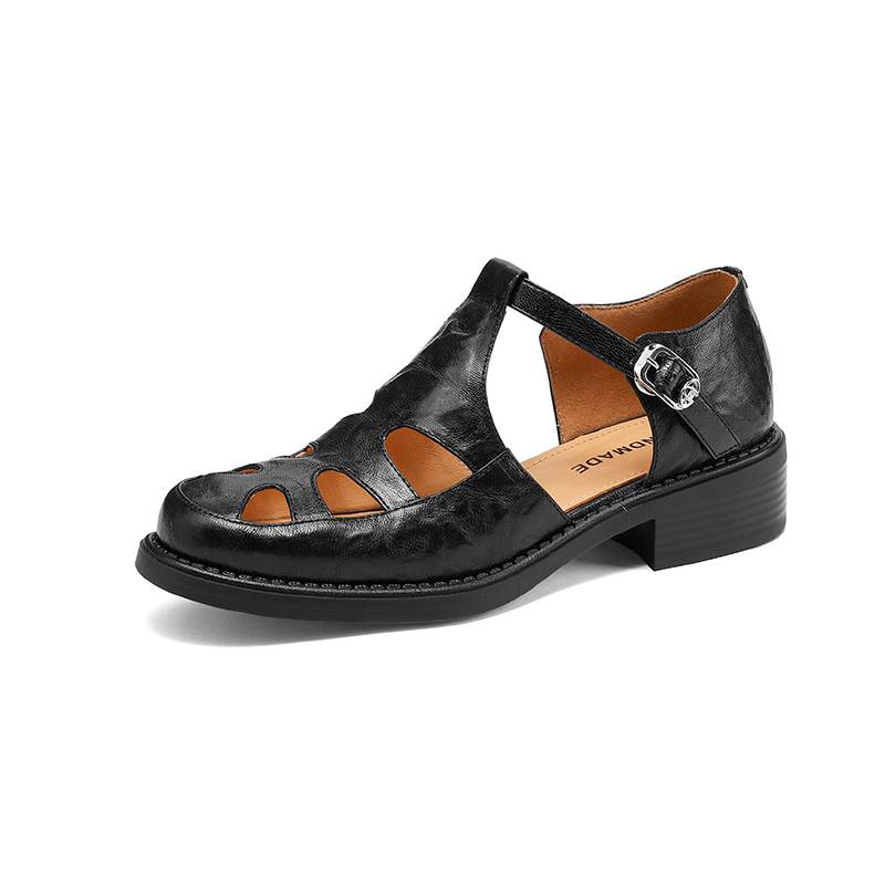 Krazing Pot Fårskinn Rund Tå Storlek 42 Hög Kvalitet Tjock Mellanhög Klack Spänne Ihålig Stil Vacker Höst Större Storlek Pumps