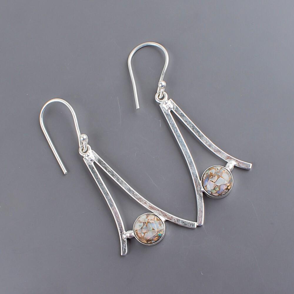 Ethiopian Copper Turquoise Gemstone 925 Sterling Silver Jewelry Earrings 1.45" EE-66-17