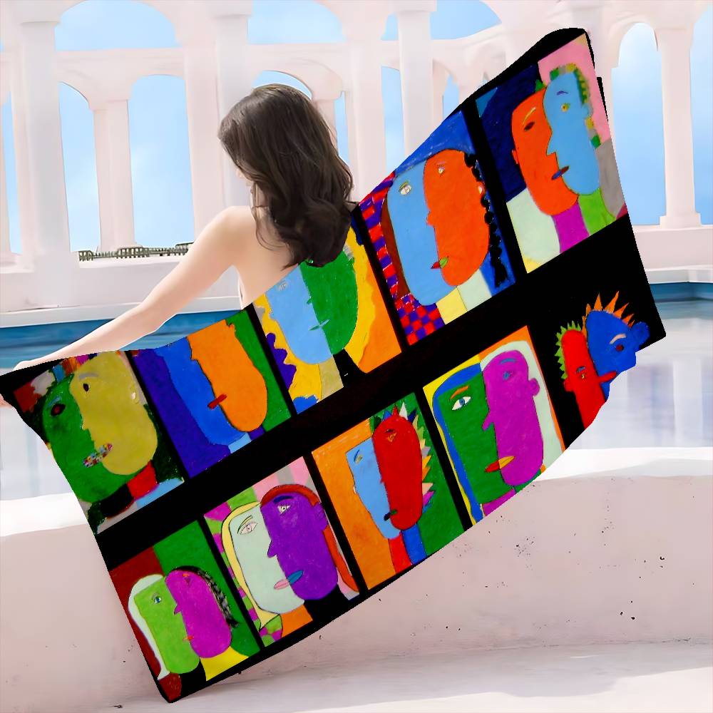 P-Picasso Style Painting Microfiber Printed Beach Towel Mountain Climbing Yoga Beach Swimming Running Absorbent Soft Towel