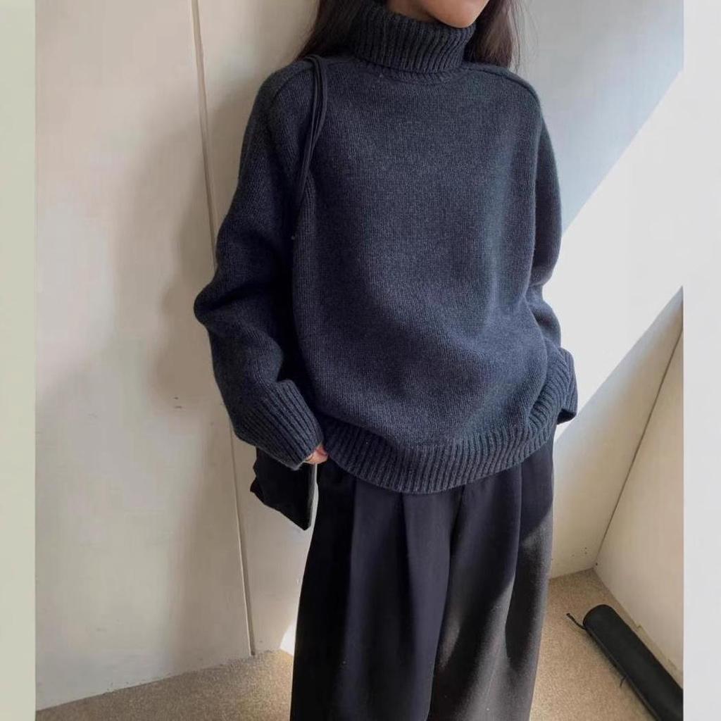 Elegant Korean Gray Turtleneck Knit Sweater for Women - 2024 Autumn/Winter Collection