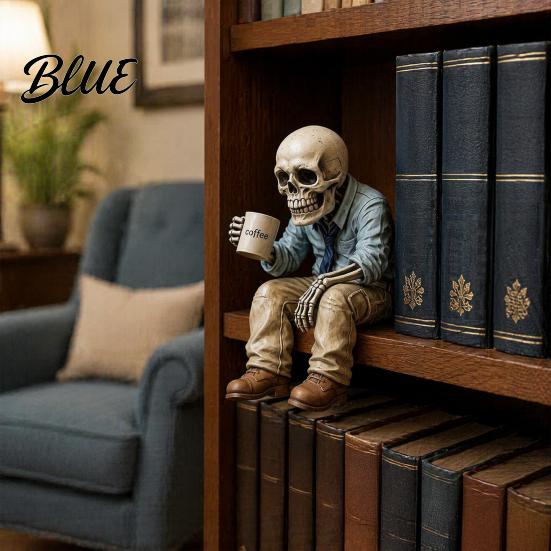 Resin Desk Ornaments Funny Sitting Skeleton Figurine Holding Coffee Cup Vintage Durable Craft Decor Ornament Unique Gag Stress Relief Gift