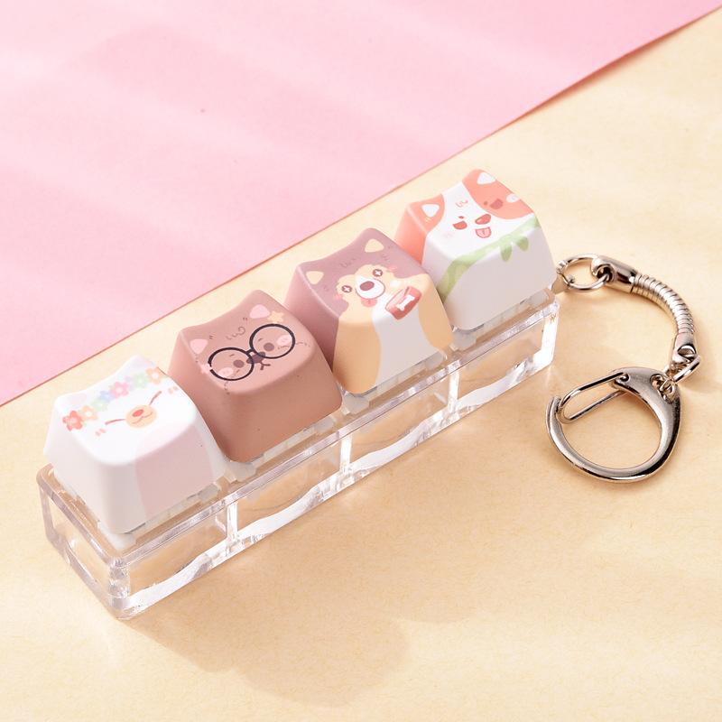 Cute Cat Dog Pendant Stress-Relief Fidget Keychain Mechanical Keyboard Keychain Dog-Themed Clicker Fidget For Backpack Study
