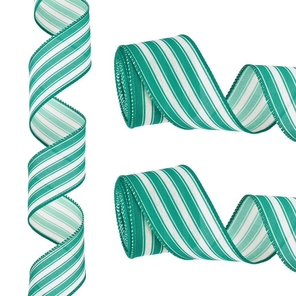 Proužkovaná stuha s drátkem Dárkové balení Lněná stuha Saténová pro Vánoční řemesla Narozeniny Svatba Festival Věnec 12 yardů x 2"