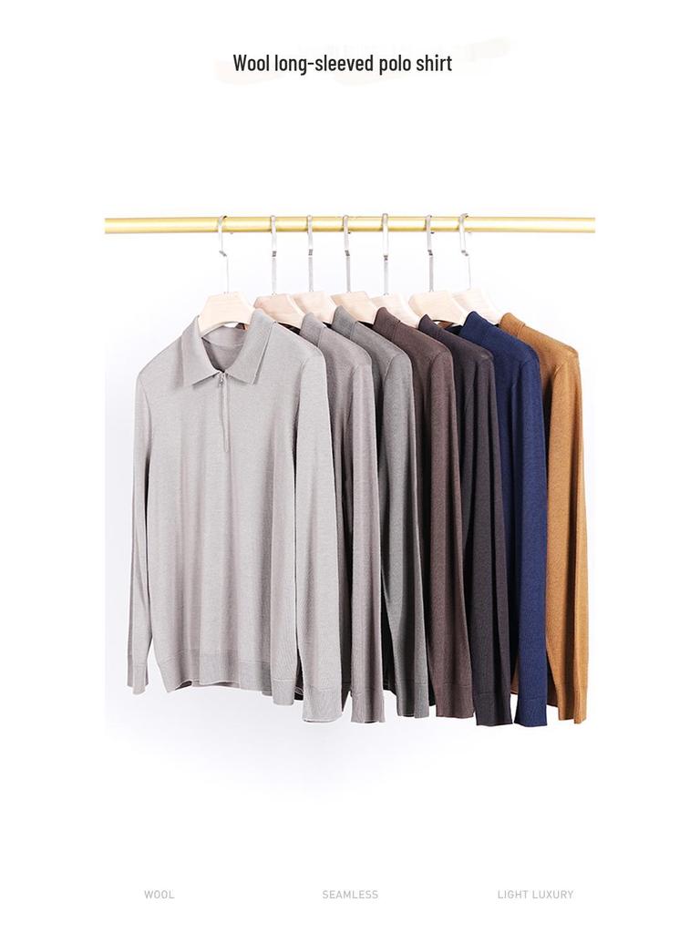 2025 Men's Seamless Long Sleeve Wool Sweater - Solid Color Knitwear for Business Casual