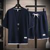 Men's Waffle Knit T-Shirt  Shorts Set 2 Piece Casual Outfit Fake Two-Piece Design