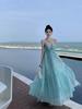 Mint Mambo Seaside Resort Atmosphere Beach Dress Design Sense Neck Dress Fairy Temperament Swing Skirt
