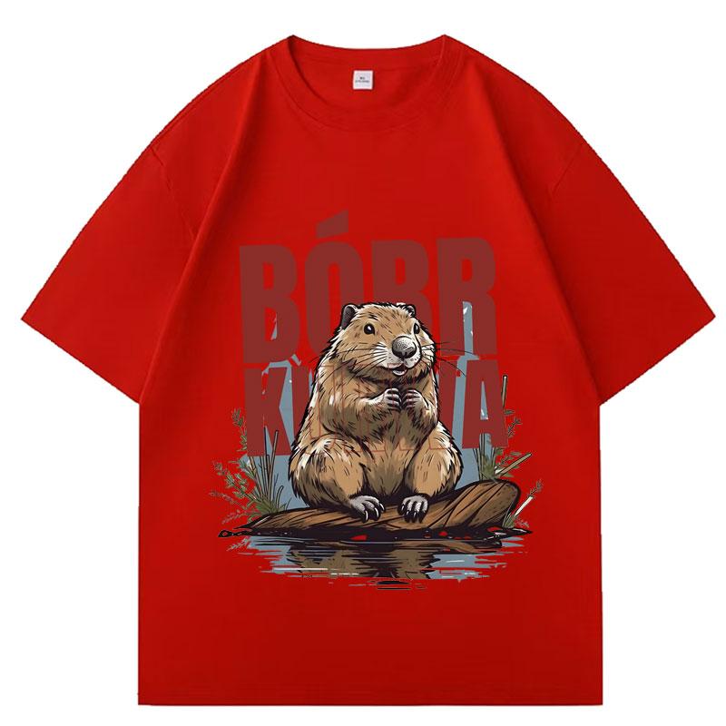 Bober Kurwa Bobr T-Shirts Lustiges Biber-Meme T-Shirt Herren Damen Baumwolle Klassisch Locker Übergröße Anime Kleidung
