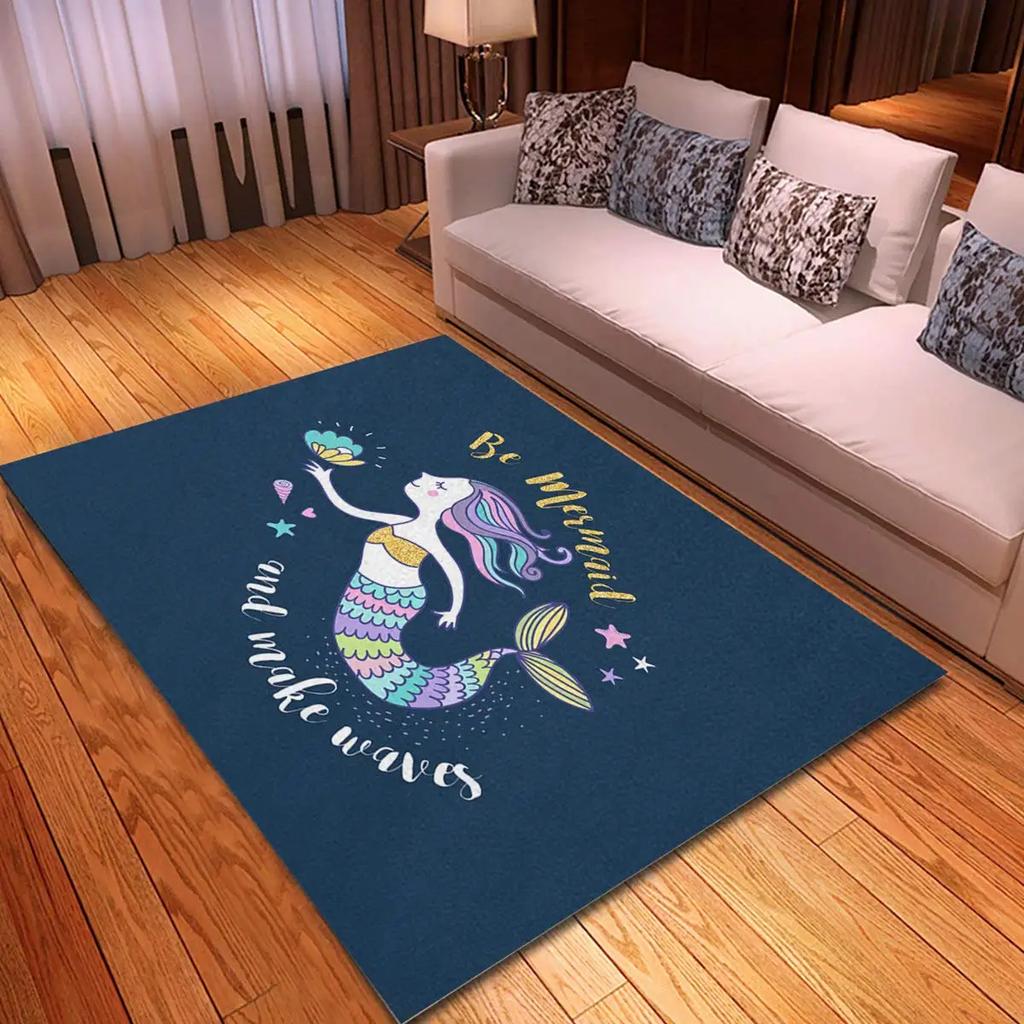 Cartoon Mermaid Girl Area Rug The Underwater World Carpet Ocean Animal Floor Mat Sea Mats Home Living Room Kids Bedroom Doormat