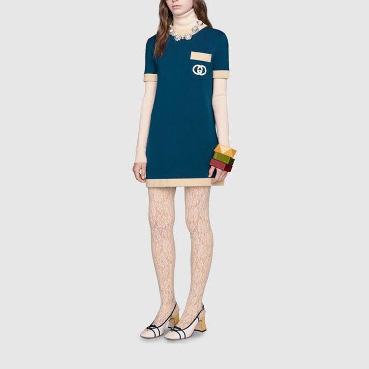 Gucci Short Sleeved Dress Women's Blue 606015-XKA4A-4492