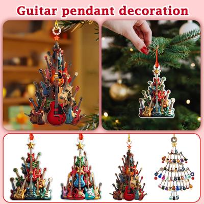 קישוט עץ חג המולד לגיטרה אקרילית דו-ממדית, קישוט לבית, קישוט לחג המולד