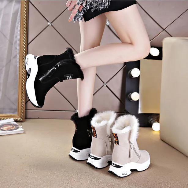 WTEMPO Women's Winter Cold-proof Non Slip Warm Plush Boots Autumn Faux Suede Mid Heel Solid Color Warm Snow Boots Ski Boots