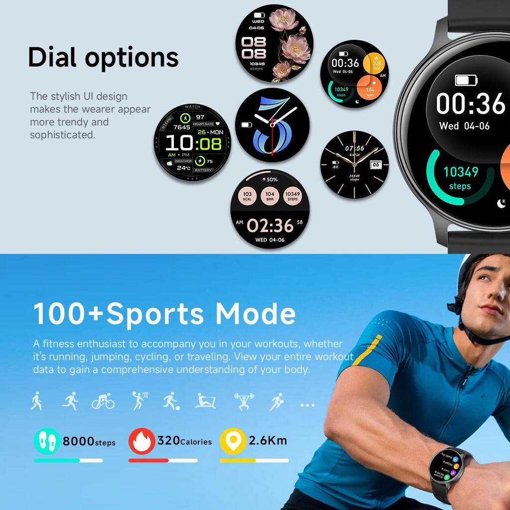 Bluetooth Smartwatch with AMOLED 1.32-inch display, LED flashlight, compass, and outdoor features