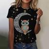 Women's Short Sleeved 3D Cute Owl Pattern Printed T-shirt, Fashionable Animal Print Round Neck T-shirt, Women's Clothing, Women's Top