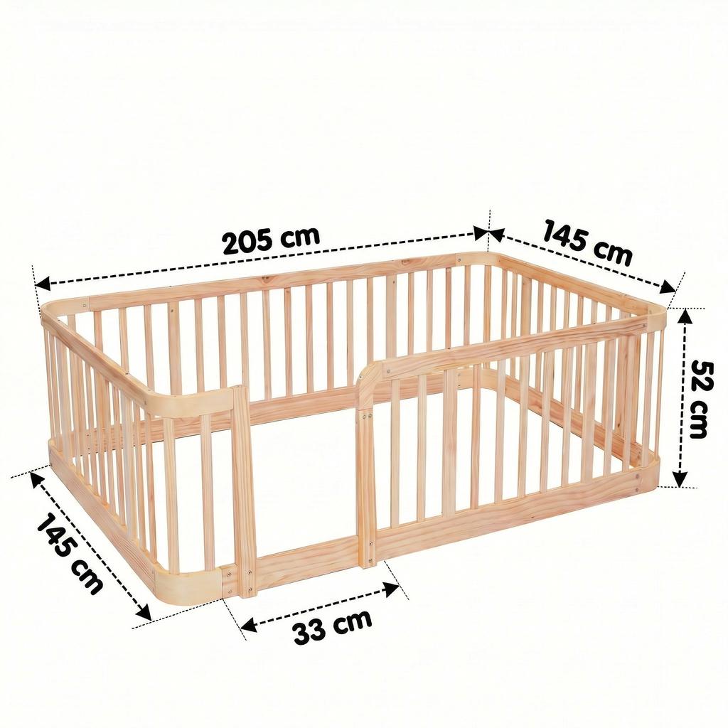 140×200cm Natural Wood Modular Baby Playpen, 7cm Standard-Compliant Gap, Rounded Edges, Universal Child Safety Fence for Indoors