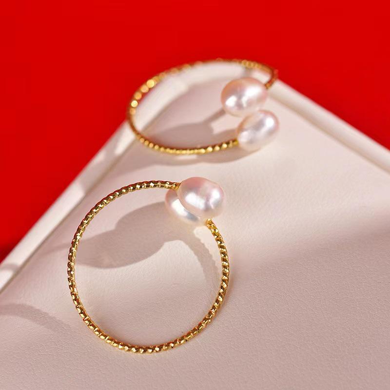 Adjustable Freshwater Pearl Ring for Men and Women - Simple Plain Metal Design for Index Finger