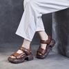 Fashion 6CM Top Layer Cowhide Square Head Open Toe Sandals Platform Elevator Shoes High Heel Sandals 2025 Summer Women Sandals Tide