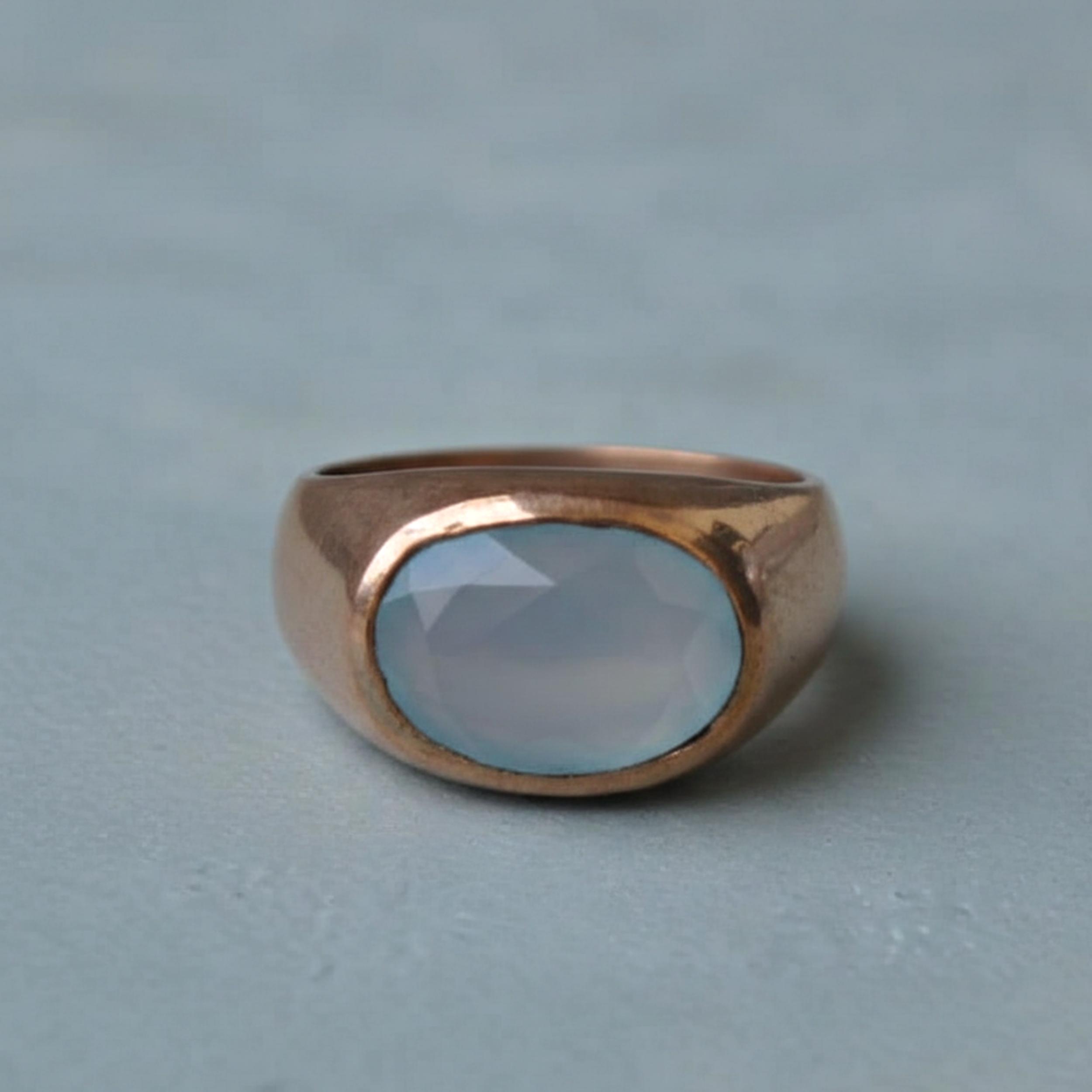 Aqua Chalcedony Oval Signet Ring, 925 Sterling Siver Jewelry, Handmade Boho Gemstone Ring for Men Women 4