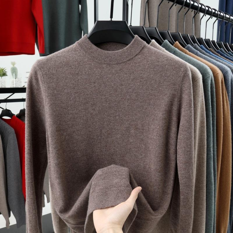 

Мужской шерстяной свитер 100% чистый мужской осенне-зимний свитер, полувысокая горловина, ощущение высокого класса, повседневный базовый вязаный свитер M