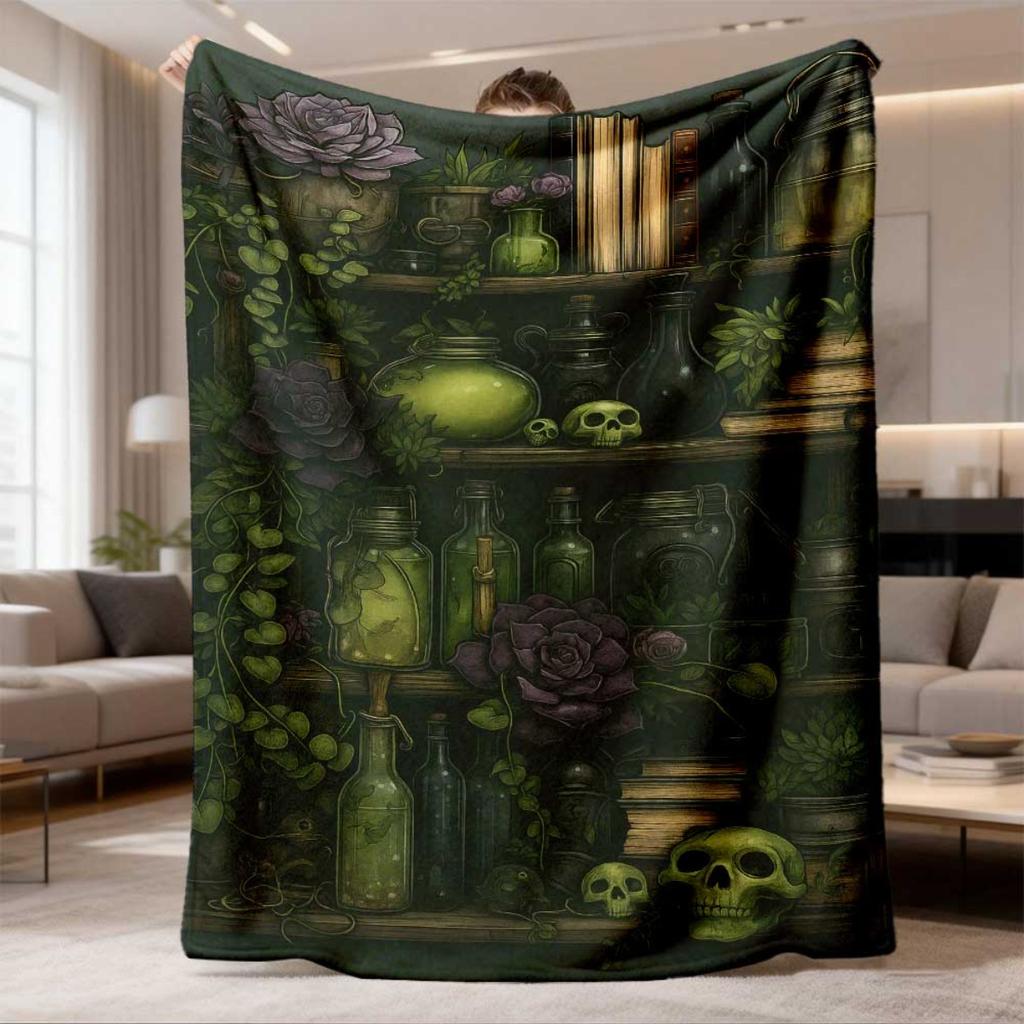 2026 Latest Flannel Blanket Cozy Witch's Cabinet Print Flannel Throw Blanket Soft, Reversible, AllSeason Comfort for Couch, Bed, Office, and Travel Pe
