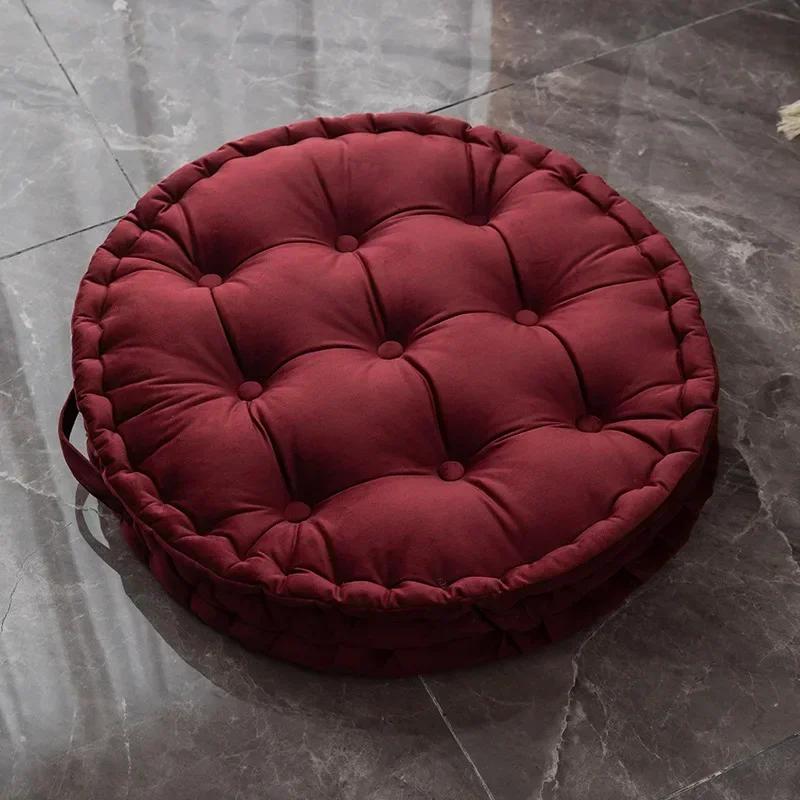 60x60cm Nordic Plain Velvet Tatami Round Cushion Pillow Thickened Winter Sofa Back Cushion Floor Meditation Cushion Futon Round