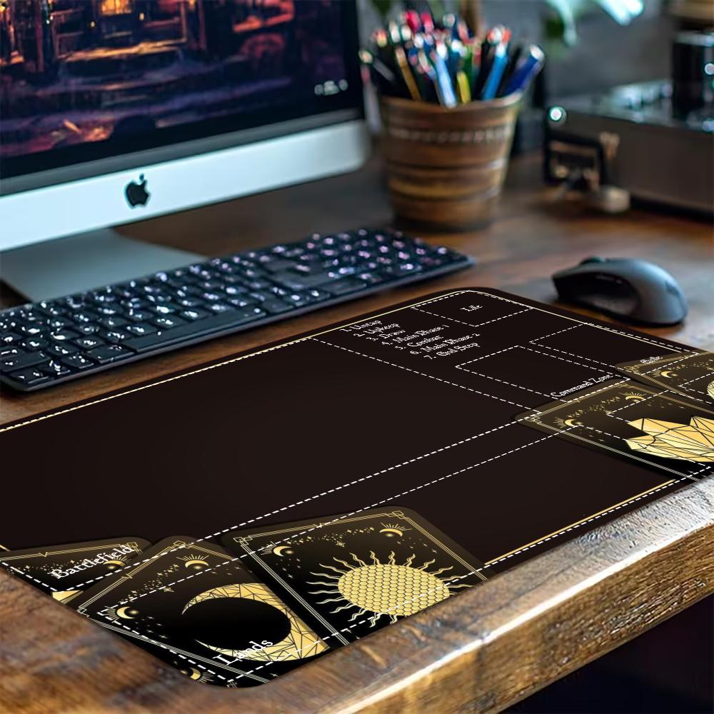 Vintage Celestial Tarot Large Gaming Desk Mat Non Slip Rubber Stitched Keyboard Mouse Pad ESport Office Daily Stationery