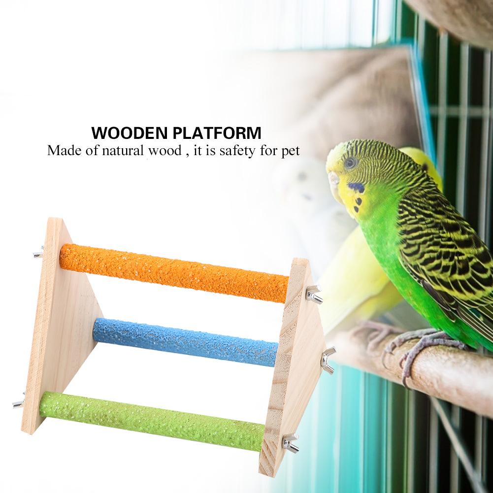 Bird Wooden Perch Wooden Platform Natural Wood Stand Toy Branch for Birds(Triangle)