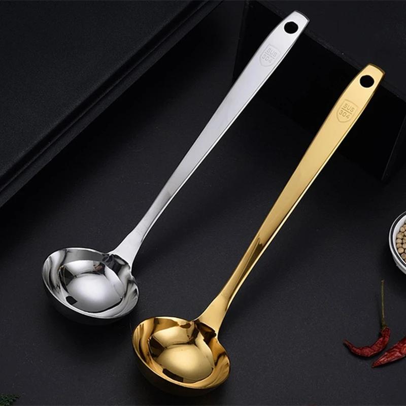 Golden 304 Stainless Steel Soup Ladle Ramen Spoon Skimmer Kitchen Tablespoons Colander New Cooking Utensils