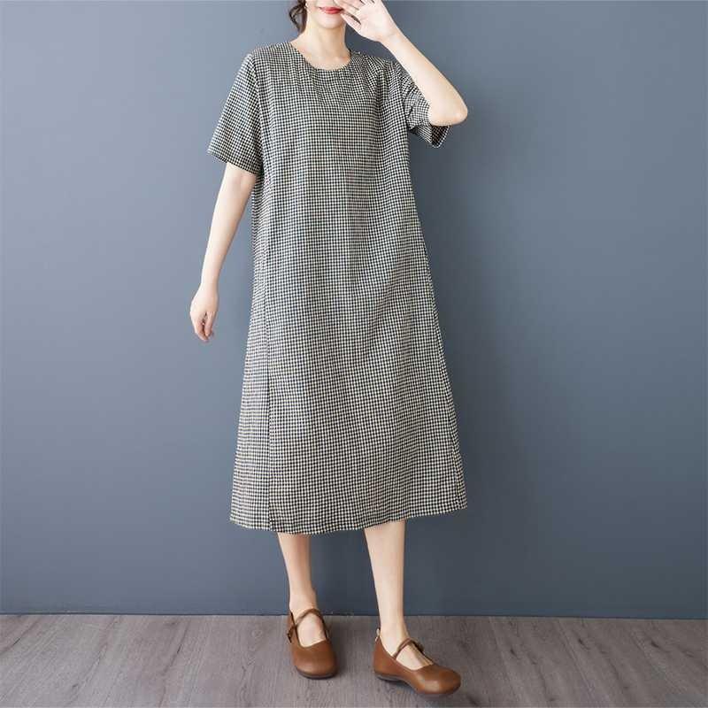 Breathable Mid Length Round Neck Short Sleeved Dress for Women