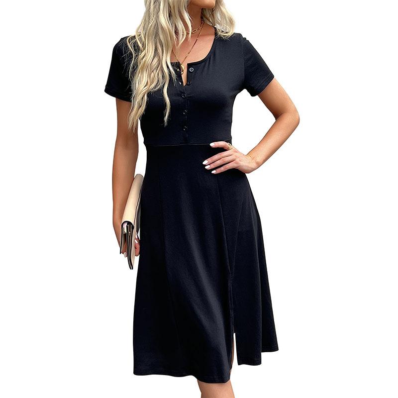 2025 Clothing New Fashion Short Sleeve Split Women's Dress