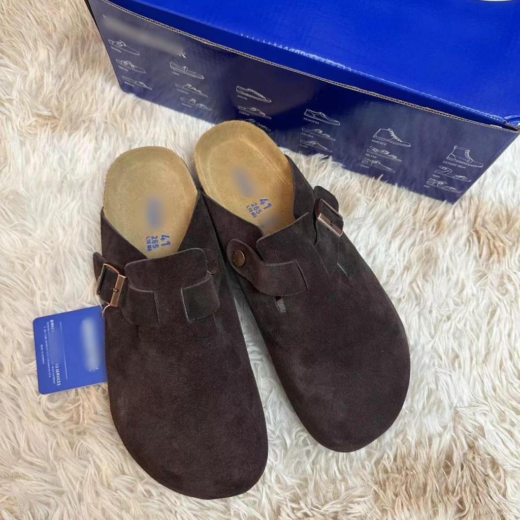 Birkenstock Genuine Leather Closed-Toe Half Slippers for Men and Women - Cork Insole, Spring/Autumn Style.