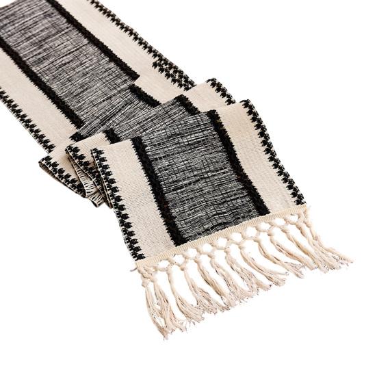 

Bohemian Table Runner Striped Table Runner with Tassels Rustic Fringed Table Runner for Home Farmhouse Dining Table Decor 50cm чёрный