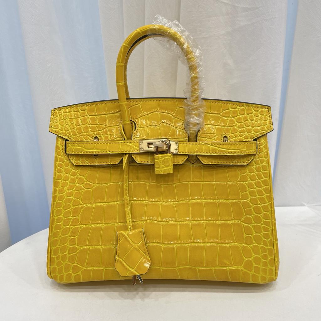 New Top-grain Cowhide Crocodile Pattern Women's Full Pair Version Shoulder Strap Version Handbag Lock Solid Color Women's Bag