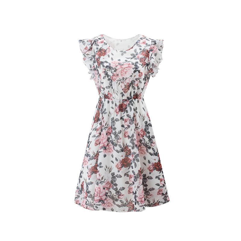 Fashion Women's Butterfly Sleeve O-Neck Casual Loose Dress Floral Printed Dress