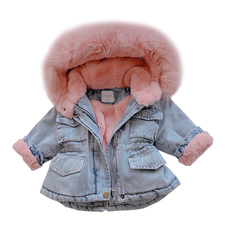 Giacca di Jeans Invernale da Bambina con Velluto Caldo e Spesso Cappotto Outwear per Bambina Toddler Parka per Bambina Neonato