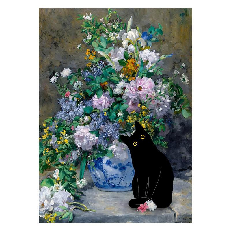 Van Gogh Black Cat Sunflowers Funny Art Matisse Monet Canvas Painting Posters And Prints Wall Pictures For Living Room Decor