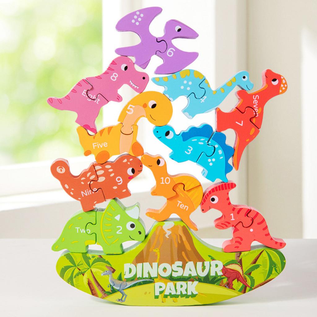 Happy Stacking Dinosaurs,Wooden Stacking Toy For Toddlers, Colorful Dinosaur Balancing Activity Toy, Improves Fine Motor Skills And Dexterity