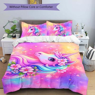 3Pcs Unicorn Fantasy Artwork Bedding Set Quilt Cover Pillowcase Home Christmas Xmas Halloween Gift 1 Duvet Cover 2 Pillowcase M928241