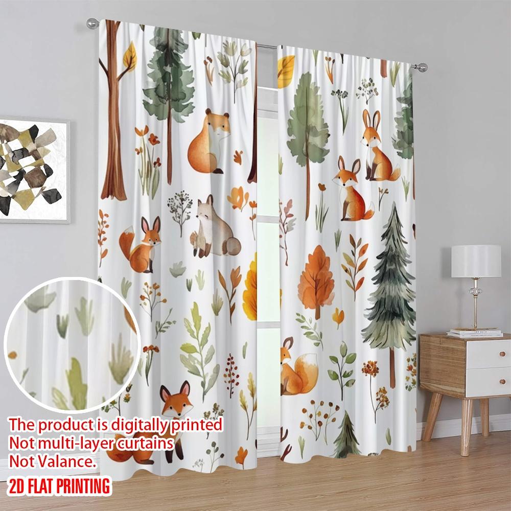 2 Stück, 2D-Flachdruck Vorhang Beliebtes Waldland Verspielt Polyester Gewebt (ohne Stange) Außendekorationen zur Verwendung im Schlafzimmer