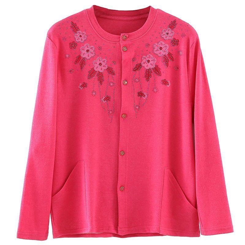 Baumwoll-Strickjacke mit Knöpfen für Frauen mittleren und höheren Alters, langärmlig, offen gestrickt, Unterhemd, dick und fest