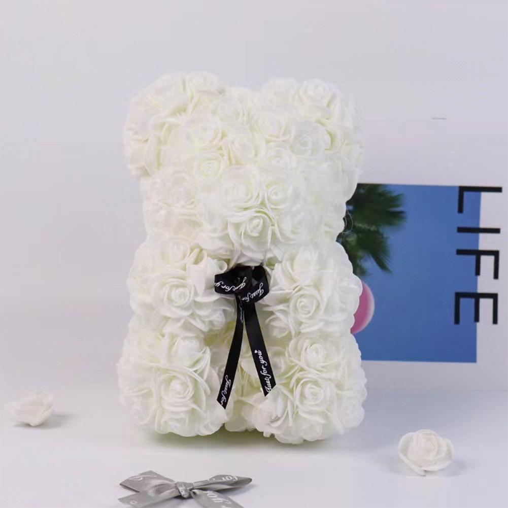 25cm Artificial Teddy Rose Flower Bear Gift Box Colorful Rose Bear Gift Box Warm Light Eternal Rose Valentines Gift For Party
