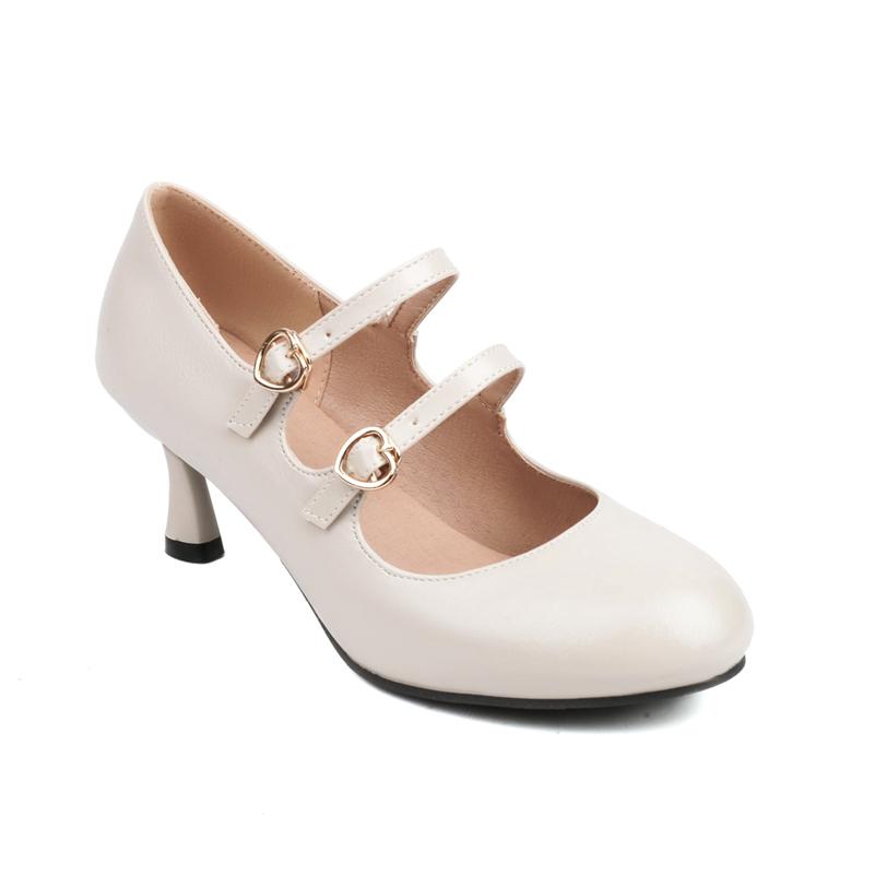 

Женские туфли-лодочки Мэри Джейн с круглым носком, на тонком высоком каблуке с пряжкой, женская модная профессиональная обувь, весенне-осенняя винно-красная, бежевая, 46 33 бежевый