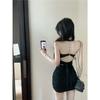 Celebrity chain neck strap evening dress suspender skirt women's summer pure desire sexy backless waist dress
