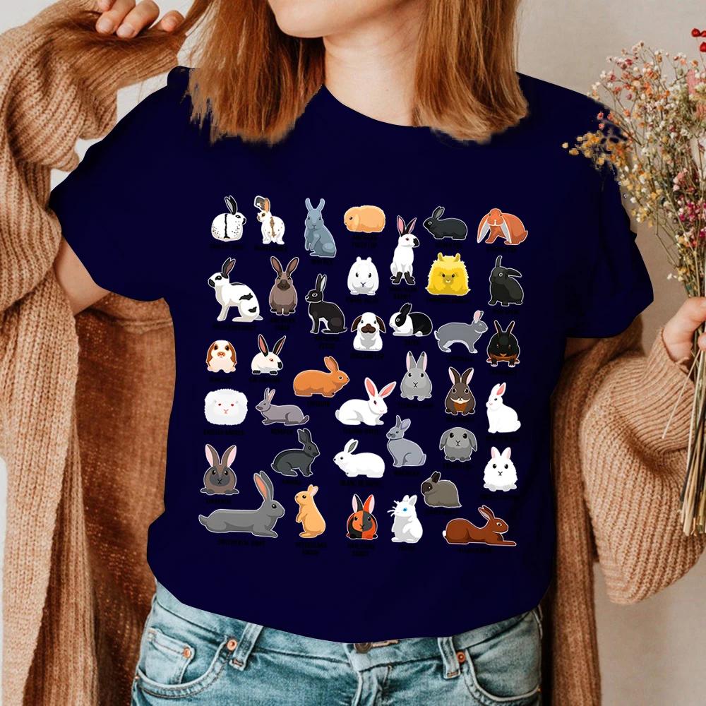 Kawaii Kaninchen Sommer Damen T-Shirt Arten von Kaninchen Aufdruck Oberteile Kurzärmelig Lässig Damen T-Shirts Rundhals Persönlichkeit Kleidung