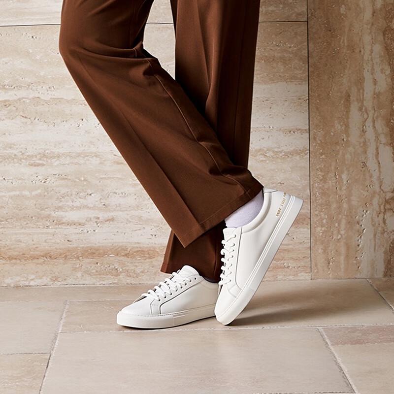 HAUT TON Men's Leather Casual White Skate Shoes XB340