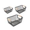 Metal Wire Bin Basket with Wooden Handle Container Multifunctional Kitchen Organizer Fruit Basket for Home Office Lightweight